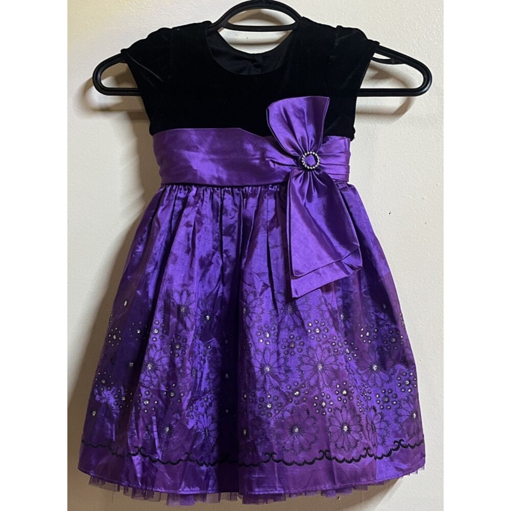 Jona Michelle Girls Holdiay Party Dress 3T Black Velvet Purple Crinoline Bow